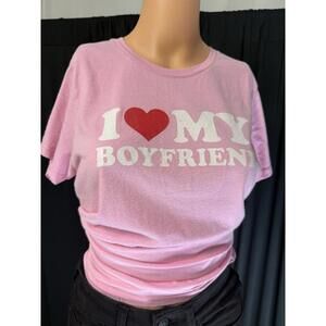Vintage Gildan I love my boyfriend T-shirt pink women’s size small